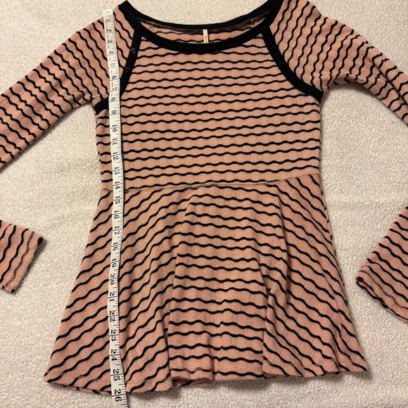 Free People Pink Black Wavy Stripe Pointelle Peplum Top - Picture 6 of 10